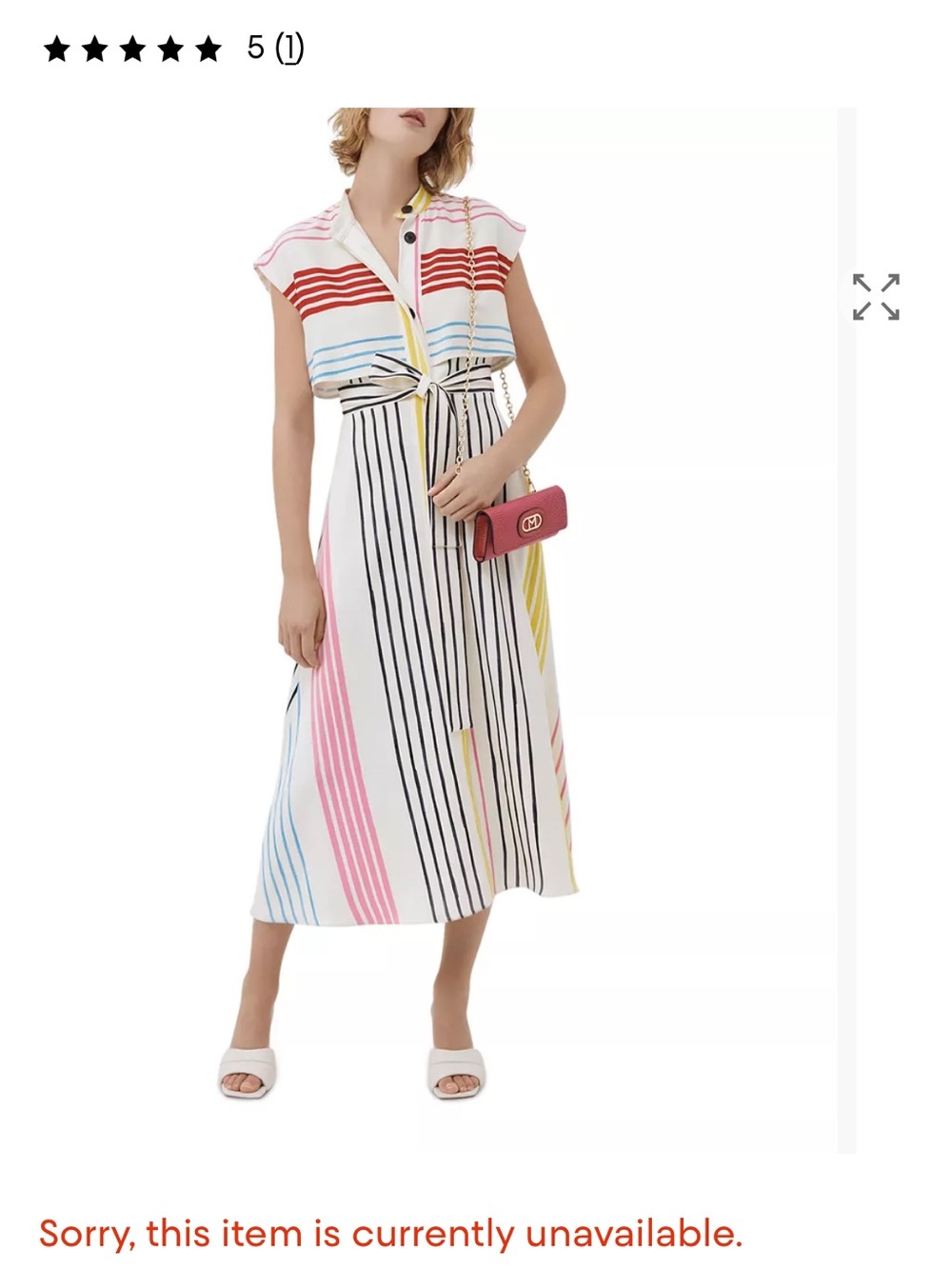 Marella Art 365 Striped Belted Dress in White with Multicolor Stripes